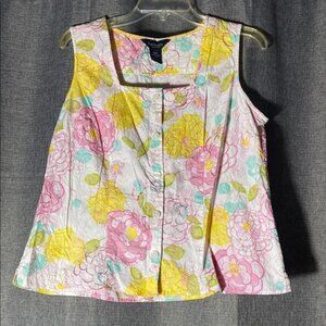 Van Heusen Yellow and Pink Boxy Sleeveless 100% cotton Blouse